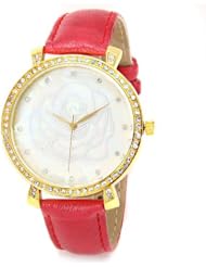Stylish Flower Pattern Quartz Watch Wristwatch Timepiece w Rhinestones f Lady Women Girls - Red SWWT3-290202