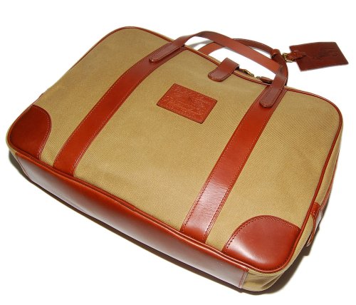 Polo Ralph Lauren Purple Label Mens Laptop Bag Canvas Leather Tan Brown