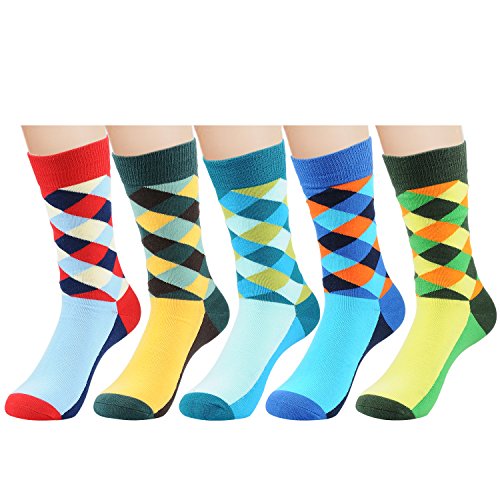Deer Mum Men's Fashionable Colorful Soft Cotton Socks (5 Pack) (set 15)