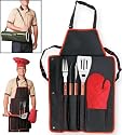 Deluxe BBQ Apron Tote Set - Hunter Green / Beige Trim