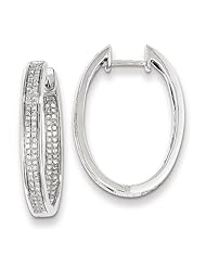 Sterling Silver Diamond Oval Hinged Hoop Earrings