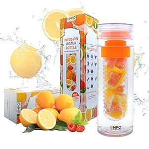 [BPA Free Tritan] EMPO® Fruit Infuser Water Bottle 27oz/750ml - LIFETIME WARRANTY - Orange - Free Recipe eBook - Gift Wrap Available