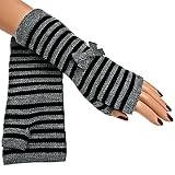 STRIPED BLACK & GRAY THIN KNIT ARMWARMER GLOVES