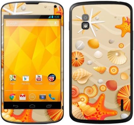 Fincibo (TM) LG Google Nexus 4 E960 Accessories Skin Vinyl Decal Sticker - Beach Sand Seashells
