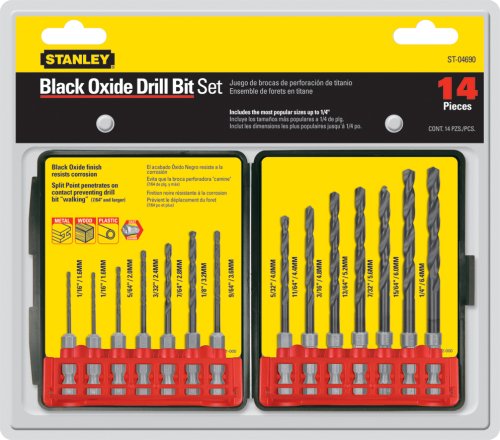 Stanley ST-04690 14 Piece 1/16-Inch to 1/4-Inch Hex Shank Black Oxide Twist Drill Bit Assortment