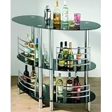 3 TIER CURVED BLACK GLASS BAR TABLE BARTENDING UNIT: storage units