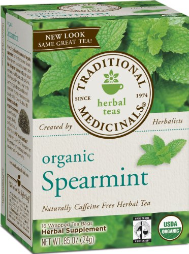 Traditional Medicinals Organic Fair Trade Certified Spearmint Herbal Tea, 16-Count Wrapped Tea Bags (Pack of 6) Image