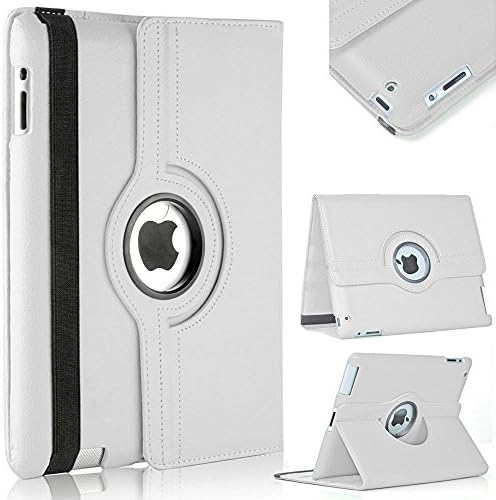 iPad Air 2 Case, AllinoMarket - 360 Degree Rotating Stand Case Smart Cover with Auto Sleep and Wake Feature and Strap for Apple iPad Air 2 (2014 Release) iPad 6 (White)