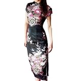 Japanese Print Satin Dress, Sakura Black