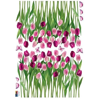 Nursery Easy Apply Wall Sticker Decorations - Tulips and Butterflies Purple Pink