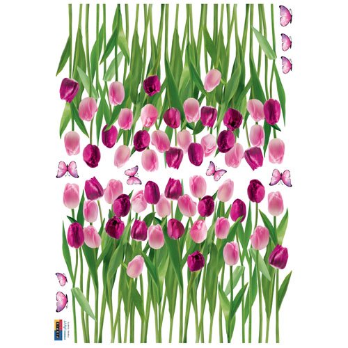 Reusable Decoration Wall Sticker Decal - Tulips and Butterflies Purple Pink
