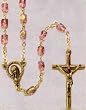 18" Gold Plated Rosary with 5mm Heart Shaped Pink Beads - MADE IN ITALY