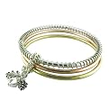 Recycled Metal Leaf and Acorn Charm Bangle Bracelet