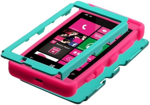 For NOKIA LUMIA 520 TUFF CASE HYBRID 3-LAYER COMBO PHONE COVER RUGGED PROTECTOR SOFT SKIN HARD CASE + (PHONELICIOUS)TM STYLUS (Teal / Pink Tuff)