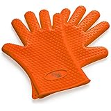 Chef's Star Germ & Heat Resistant - Sure Grip Silicone BBQ Cooking Gloves - Waterproof - Dishwasher Safe! (Orange)