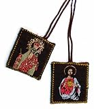 Scapular - Embroidered Cloth - Our Lady of Mt. Carmel - Sacred Heart Of Jesus - Brown