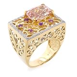 14K Yellow Gold Pink MoRose Goldanite, Amethyst & Diamond Ring