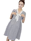 【TPGROWIN】 マタニティ ウェア ワンピース ボーダー リボン カジュアル 出産 産前 産後 外出着 妊婦服 上品 全3色 (M, ブルー)