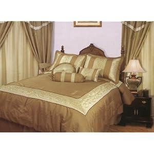 7 Piece Queen Elisa Gold Luxurious (Bed in a Bag) Comfor