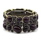 Burnish Gold and Dark Brown Stone Bangle Bracelet Fashion Jewelry