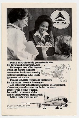 1978 Delta Airlines Dot Turnipseed Ticket Sale Agent Print Ad (5580)