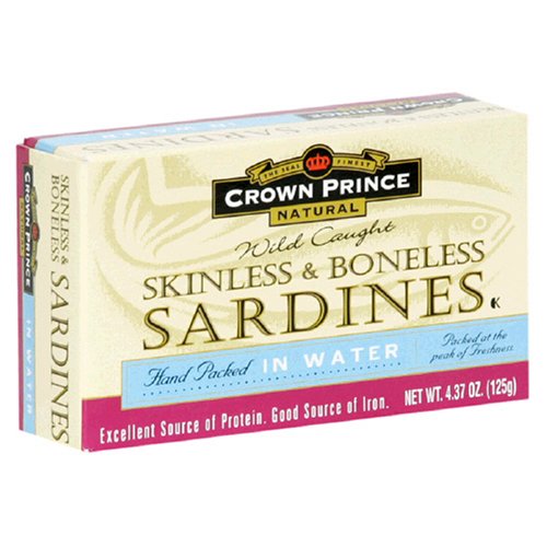 Crown Prince Natural Skinless & Boneless Sardines in Water, 4.37-Ounce Cans (Pack of 25)