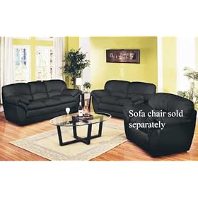 2pc Sofa & Loveseat Set with Double Soft Arm Black Leather