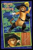 Puss In Boots Shrek 2 Movie New Cute Funny Art Gold Wood-Mounted Poster Print - 24