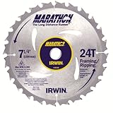 Irwin 24030 Marathon 7-1/4 inch 24 Tooth ATB Framing and Ripping Saw Blade with 5/8 inch and Diamond Knockout Arbor