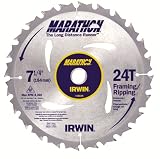 Irwin 24030 Marathon 7-1/4-Inch 24 Tooth ATB Framing and Ripping Saw Blade with 5/8-Inch and Diamond Knockout Arbor