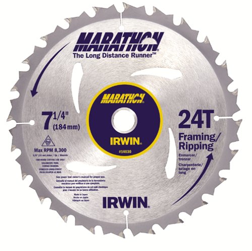Irwin 24030 Marathon 7-1/4-Inch 24 Tooth ATB Framing and Ripping Saw Blade with 5/8-Inch and Diamond Knockout Arbor