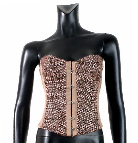 5121WZhr6jL Roberto Cavalli Brown/Rose Pink and Gold Woven Corset Bustier
