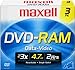 Maxell DVD-RAM47 DISC 4.7GB Rewritable DVD-RAM Disc for Video, 3 Pack