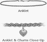 10 Karat 10 White Gold Wheat Style Anklet with 9mm Heart Charm