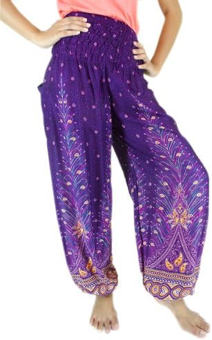 CandyHusky Women's Rayon Smocked Waist Floral Print Baggy Boho Harem Pants