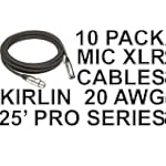 KIRLIN 25ft Mic Cable Patch Cords - XLR Male to XLR Female Black Microphone Cables - 25' Balanced Mike Snake Cord - 10 PACK