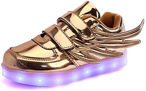 GraceLady Kid Boy Girl LED Light Up Wings Shoe High Student Dance Boot USB Charging Flashing Sneakers,Gold,2 B(M) US