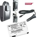 Motorola OEM Battery for Razr V3 SNN5696 Plus Vertical Black with Velcro Flap Leather Case for Motorola Razr V3 + Car Charger for Motorola Razr V3