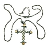 Victorian Cross Pendant Amber  Green Crystals