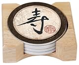 CounterArt Good Fortune Tablets Design Absorbent Coasters in Wooden Holder, Set of 4 Assorted