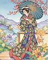 Noble Oriental with Parasol, Asian Dress Art Poster Print by Noble, 16x20