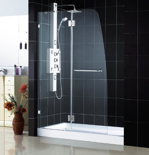 Aqua Lux Shower Door and Left-hand Drain Shower Tray (36x60) Combo. Brushed Nickel Door Frame Finish. DL-6336L-04CL
