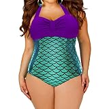 YeeATZ Bralette Splice Metallic Mermaid One Piece(Purple,2XL)