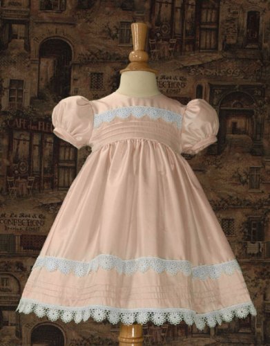 Pink Dress With Pin Tucking And Lace Dupioni Dress W/Tatted Lace – 6 Mo