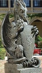 Darkstorm dragon with shield statue home garden sculpture