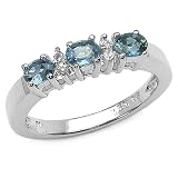 0.80 Carat Genuine Blue Sapphire and White Topaz Ring