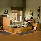South Shore Brinley Kids Twin Wood Captains Bed 4 Piece Bedroom Set in Florence Maple