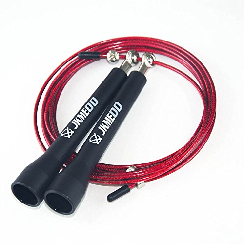 JKMEOO CrossFit Speed Jump Rope Adjustable Cable Wire with Bearings-Mastering Double Unders,Best For Cross Fitness Training-WODs-Boxing-MMA with carryging bag,100% Satisfaction Guarantee