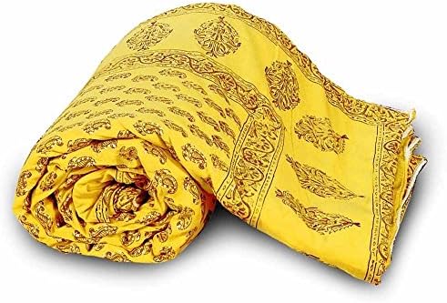Indicraft Paisley Designer Print Pure Coton Bed Quilt Single Gold