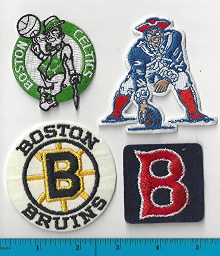 Set of 4 Boston Bruins Celtics Red Sox New England Patriots Patches Old Logo